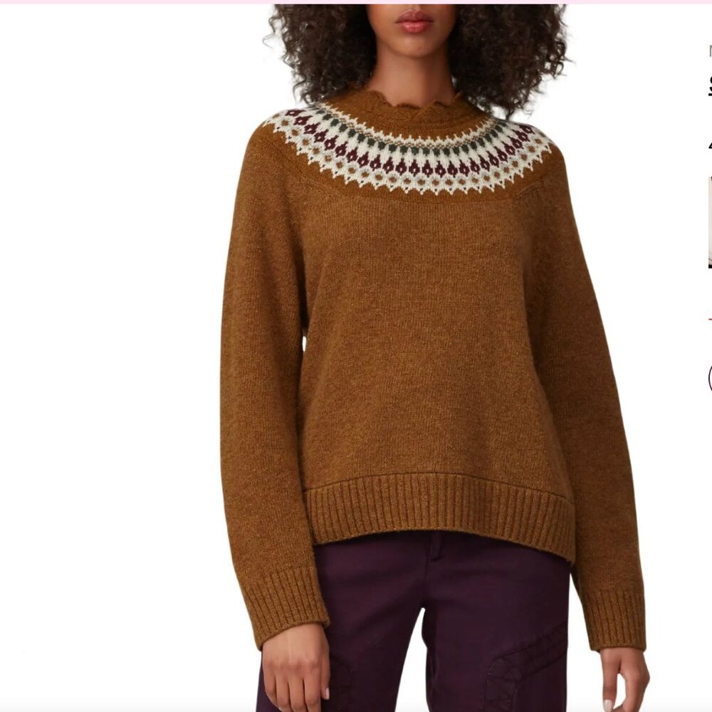 Sea New York Women's Brie Fair Isle Mockneck Sweater XS Tan